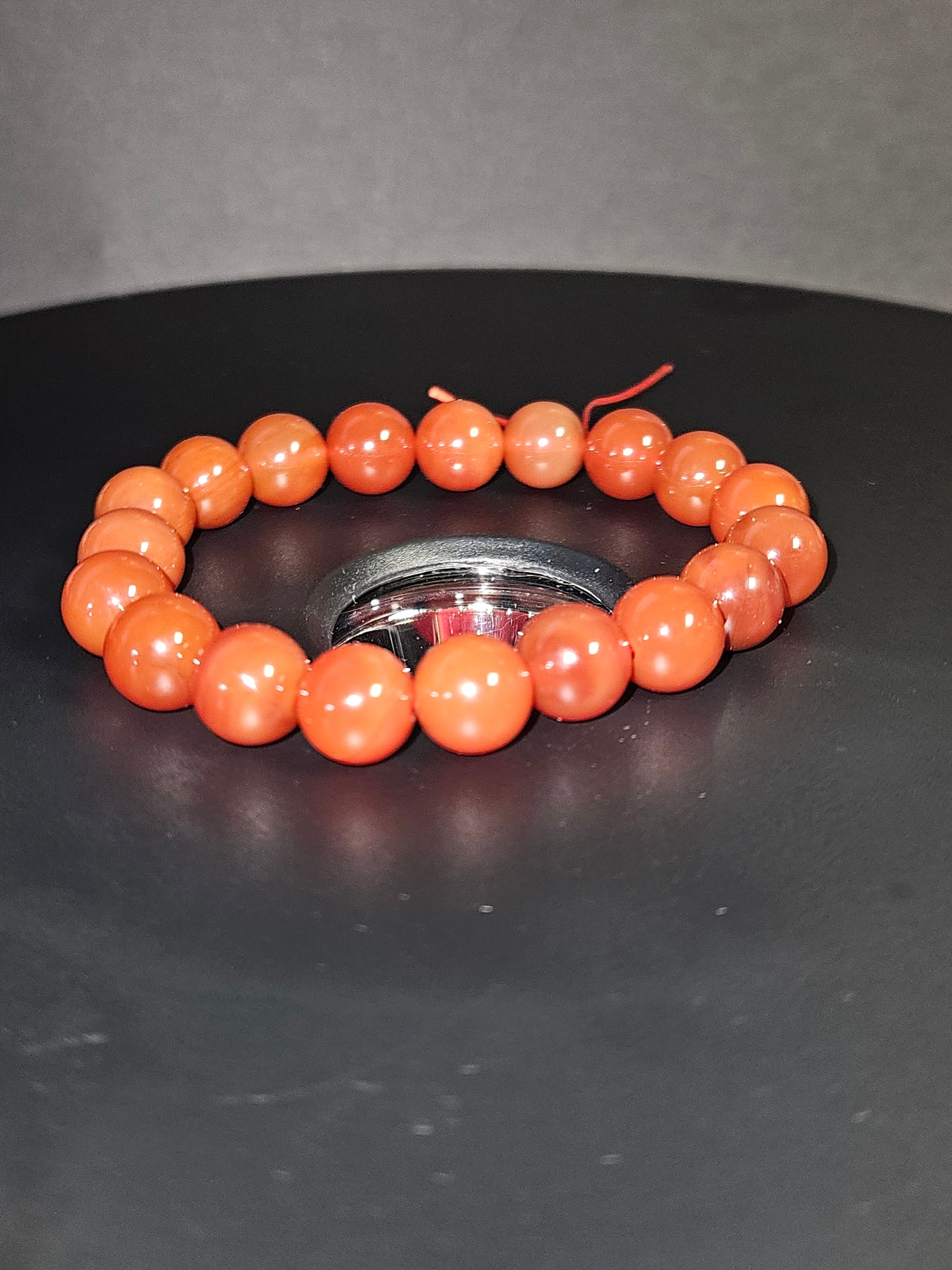 Carnelian beaded bracelet close-up