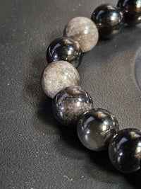 Silver Obsidian Beaded Bracelet