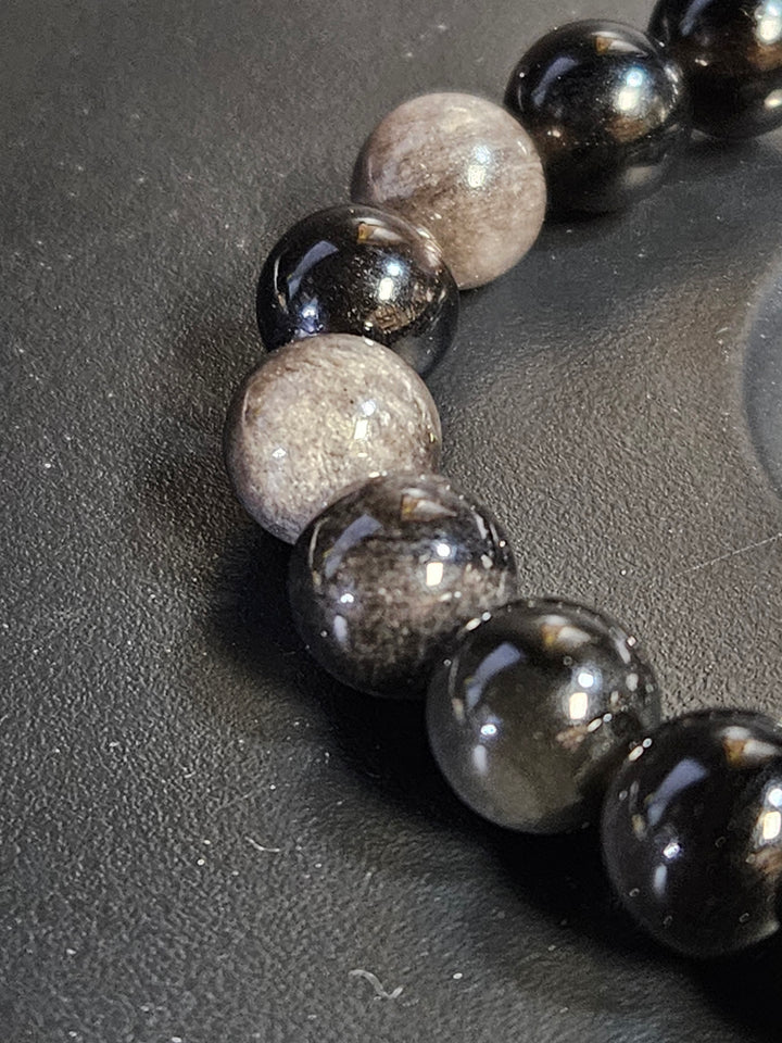 Silver Obsidian Beaded Bracelet