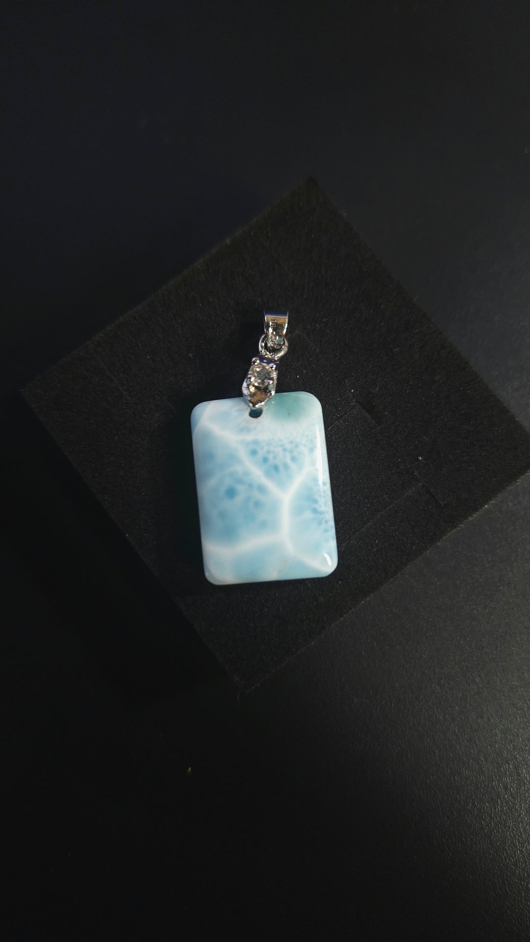 Square Larimar Pendant With Cubic Zirconia