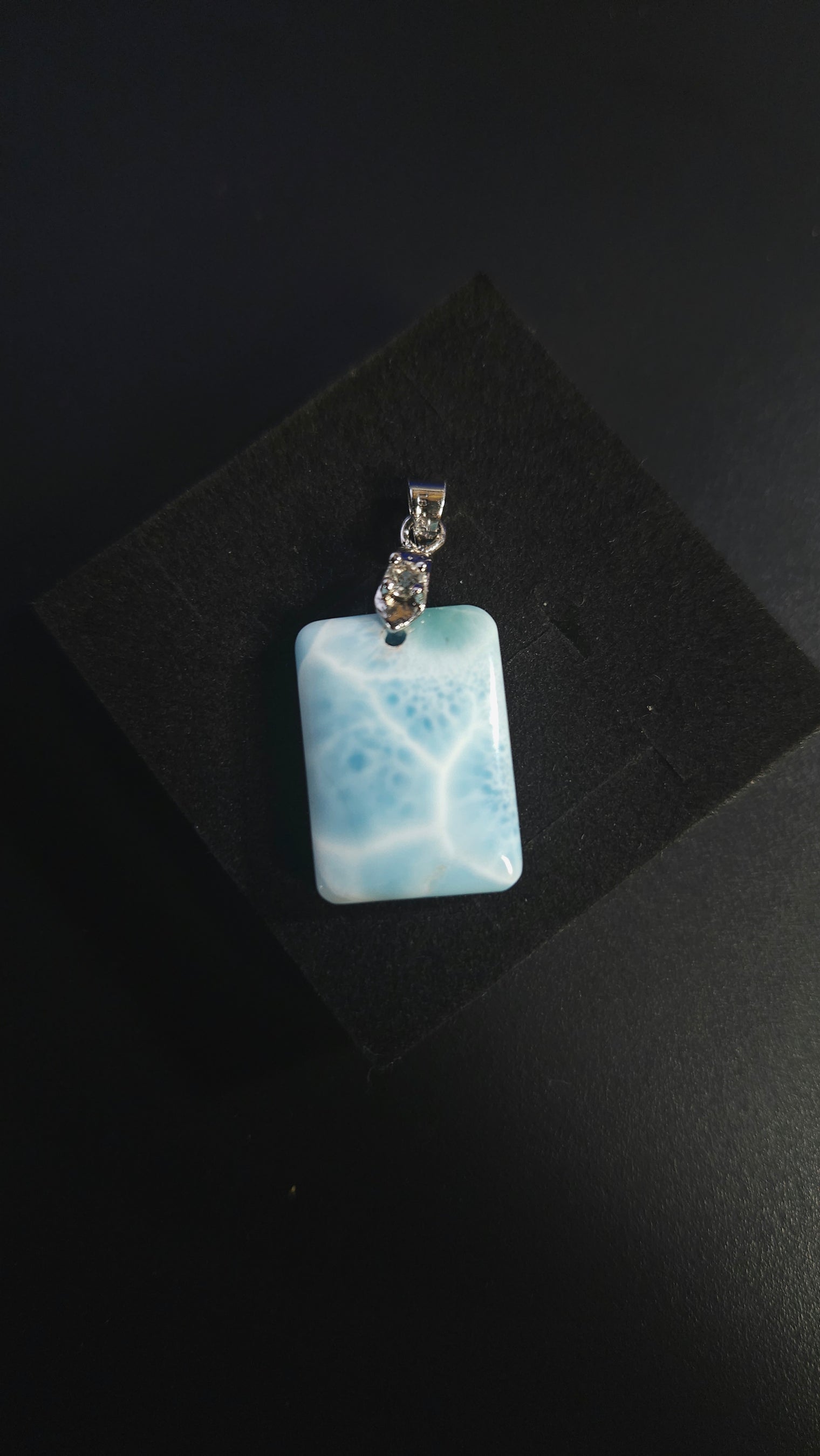 Square Larimar Pendant With Cubic Zirconia