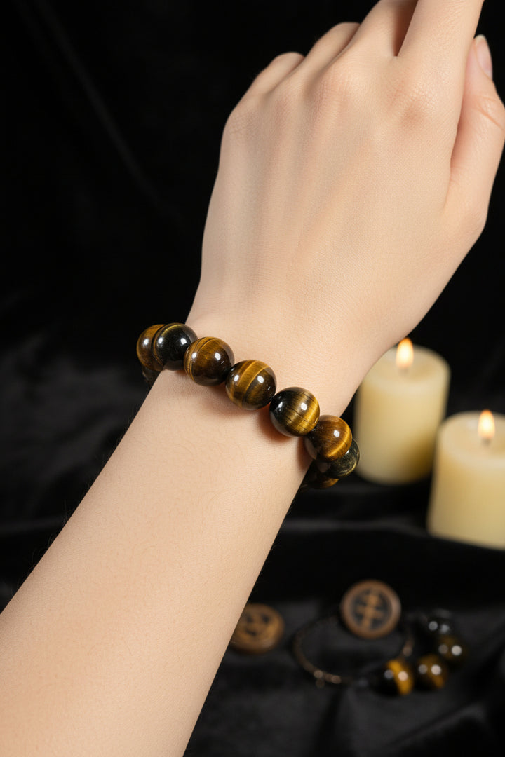 A beaded bracelet made of polished tiger&