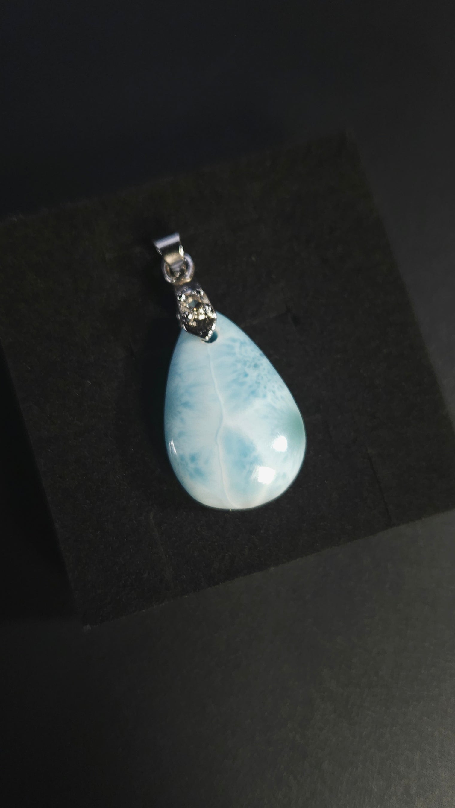 Teardrop Larimar Pendant With Cubic Zirconia