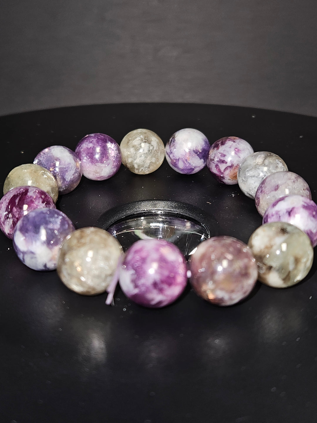 Lepidolite beaded bracelet front view