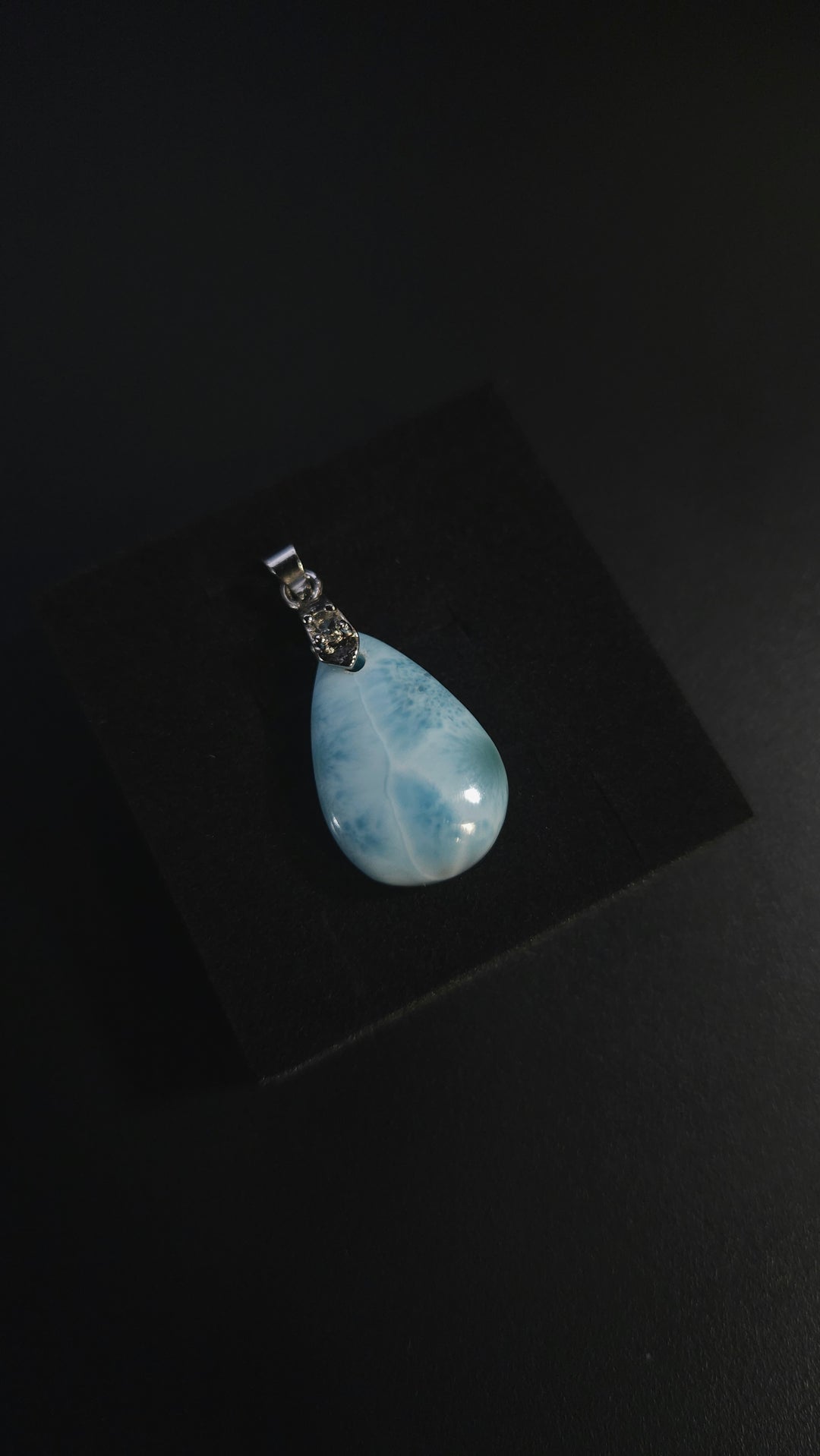 Teardrop Larimar Pendant With Cubic Zirconia