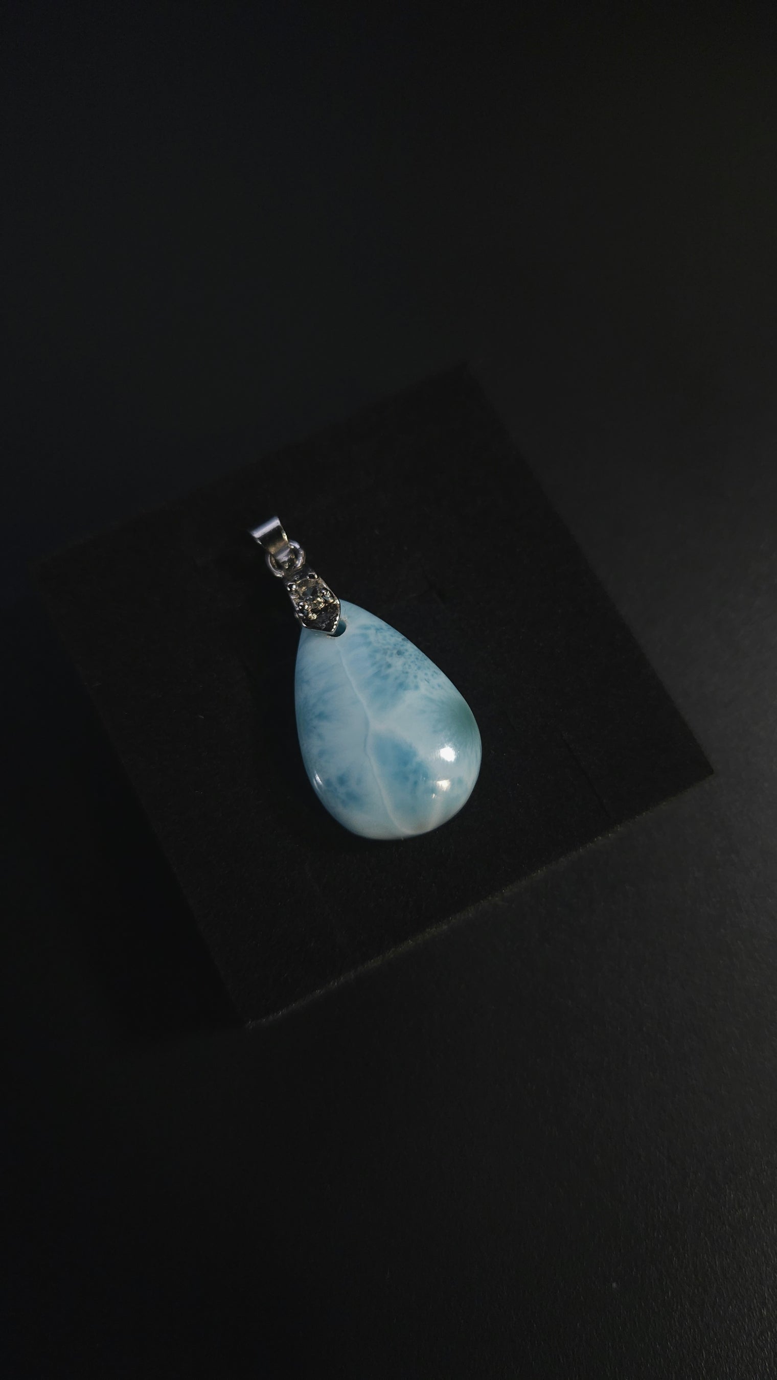 Teardrop Larimar Pendant With Cubic Zirconia