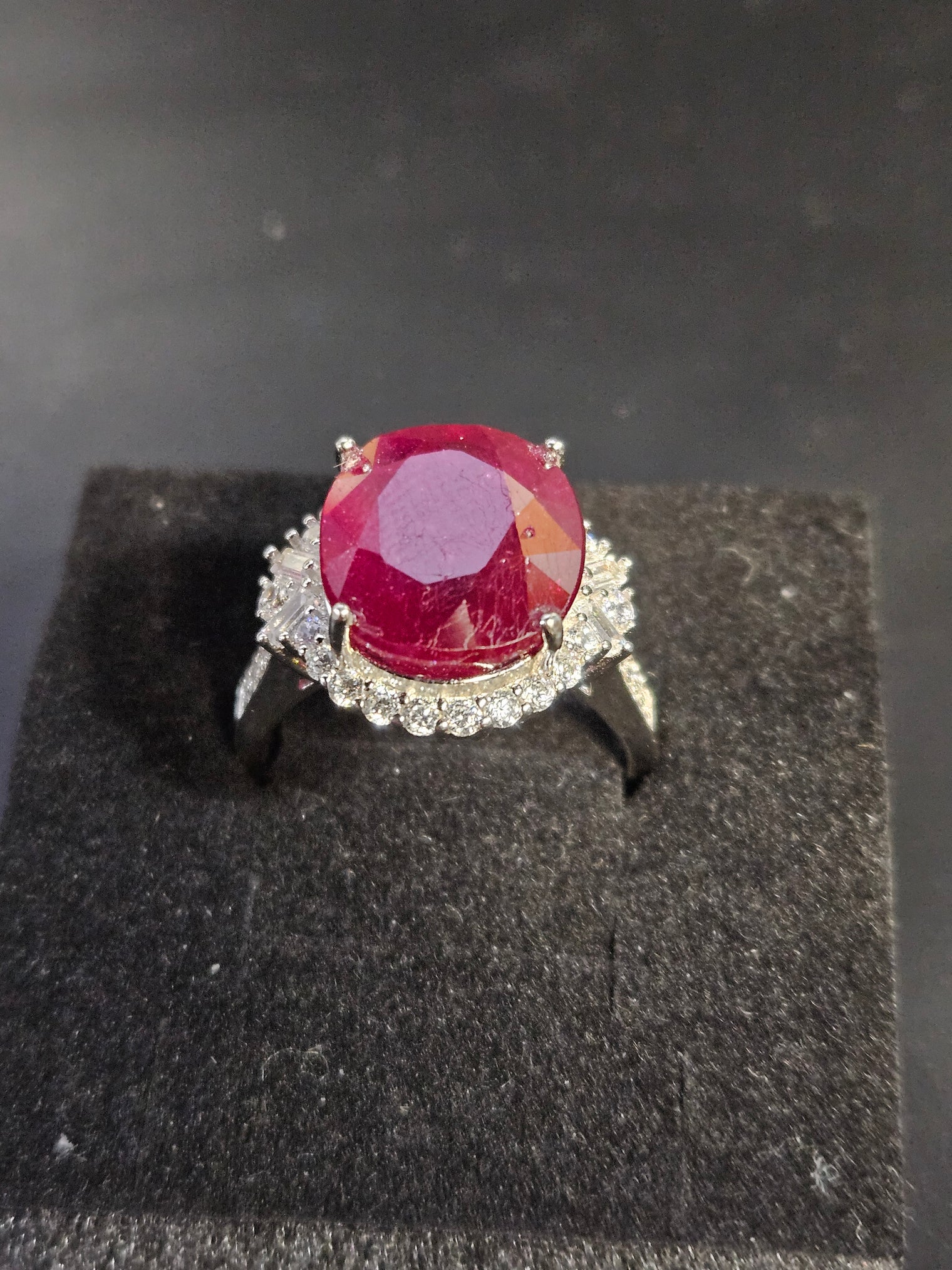 Garnet Ring with CZ Halo