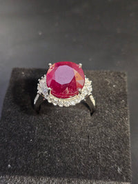 Garnet Ring with CZ Halo