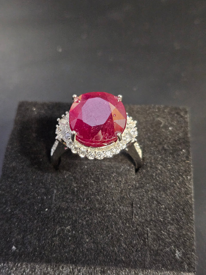 Garnet Ring with CZ Halo