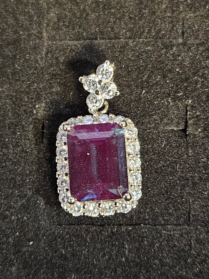 Square-Cut Alexandrite &amp; Cubic Zirconia Halo Pendant