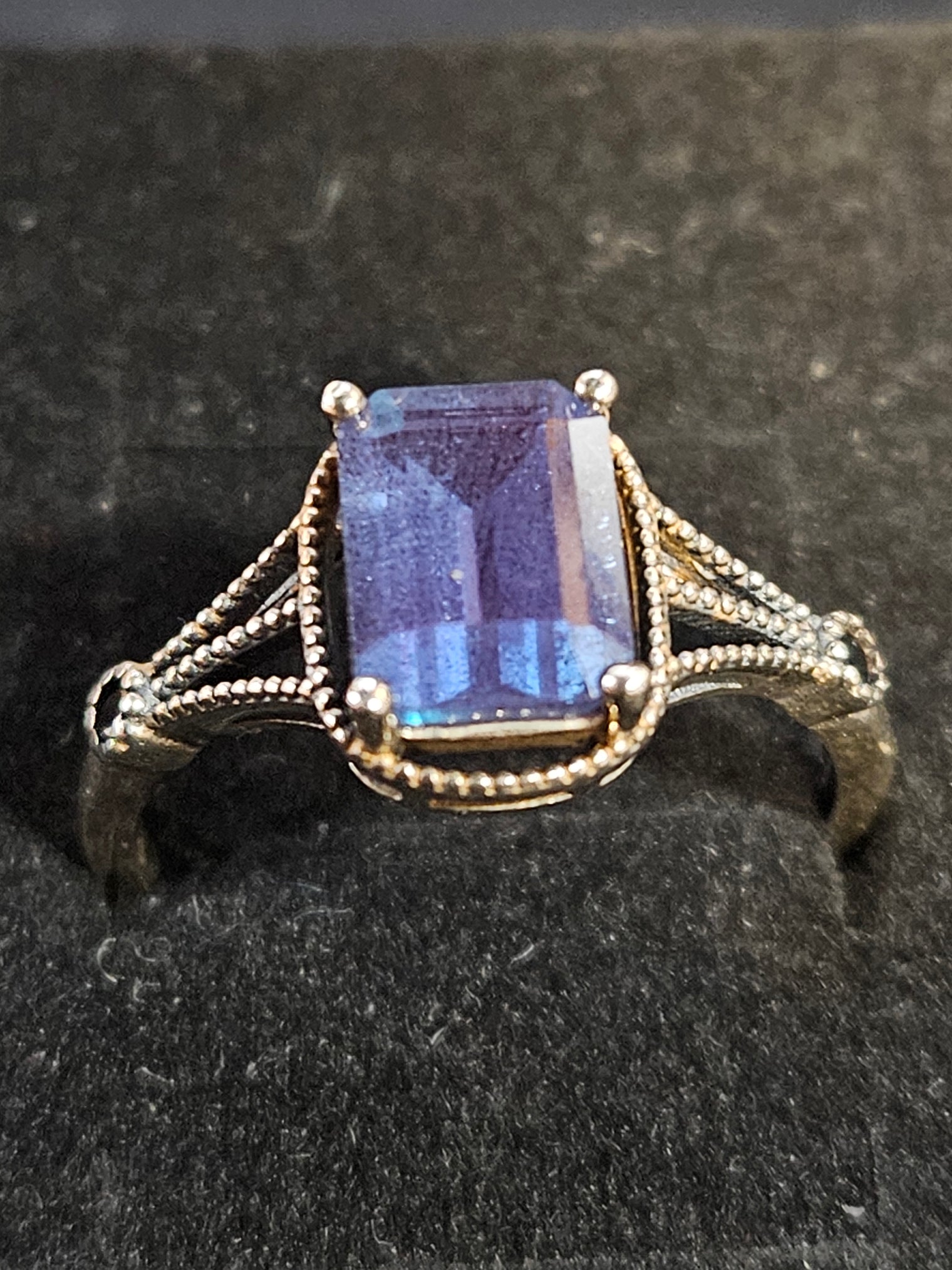 Square-Cut Alexandrite Ring with Black Obsidian Accents