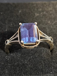 Square-Cut Alexandrite Ring with Black Obsidian Accents
