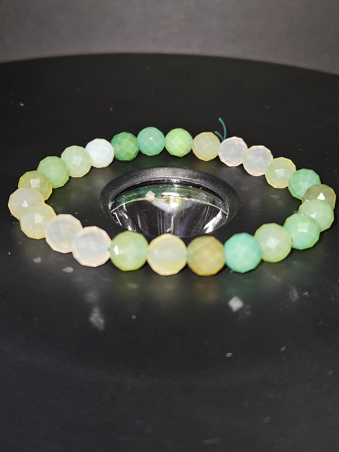 Faceted Green Agate beaded bracelet front view