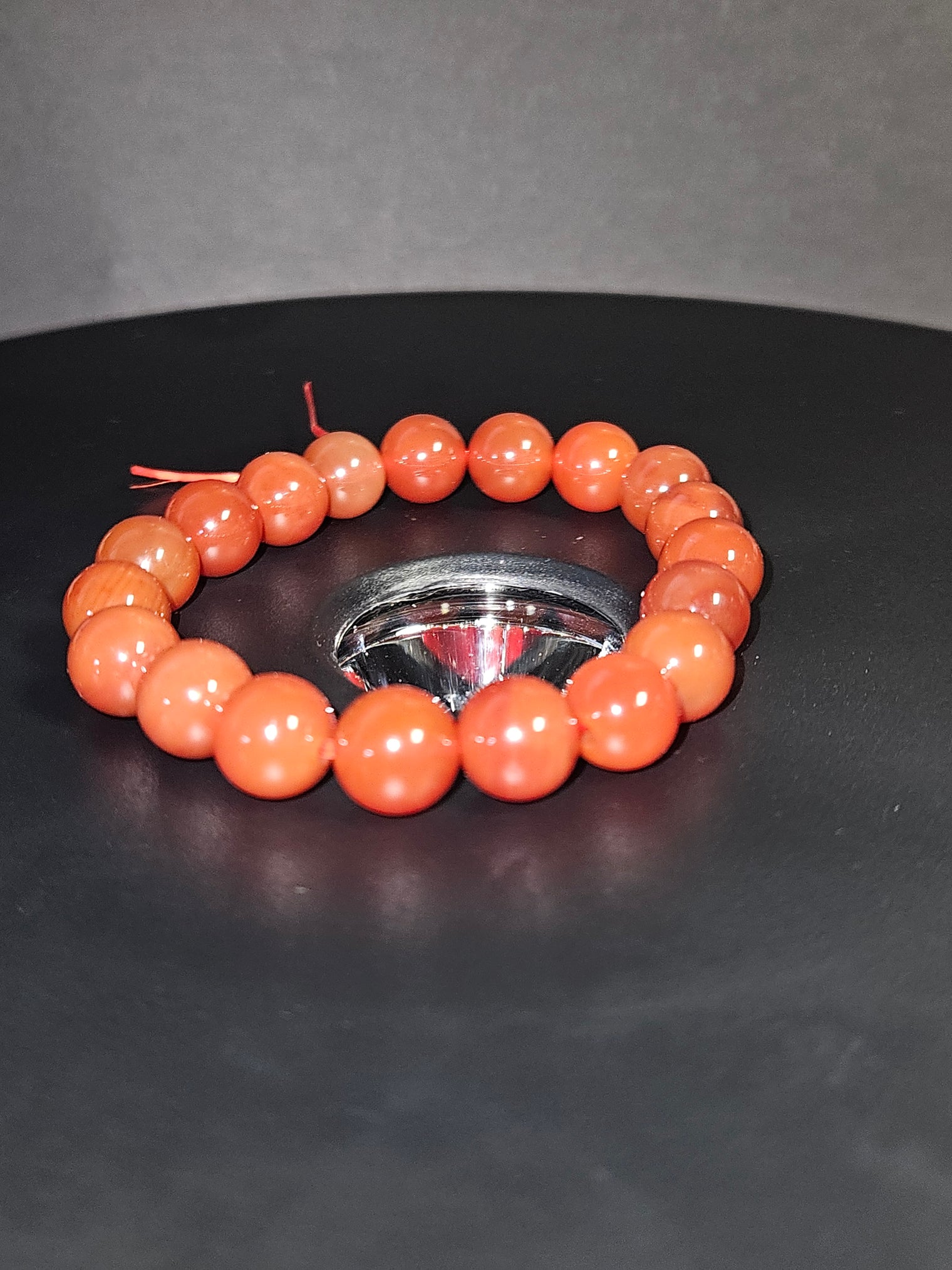 Carnelian beaded bracelet bead detail