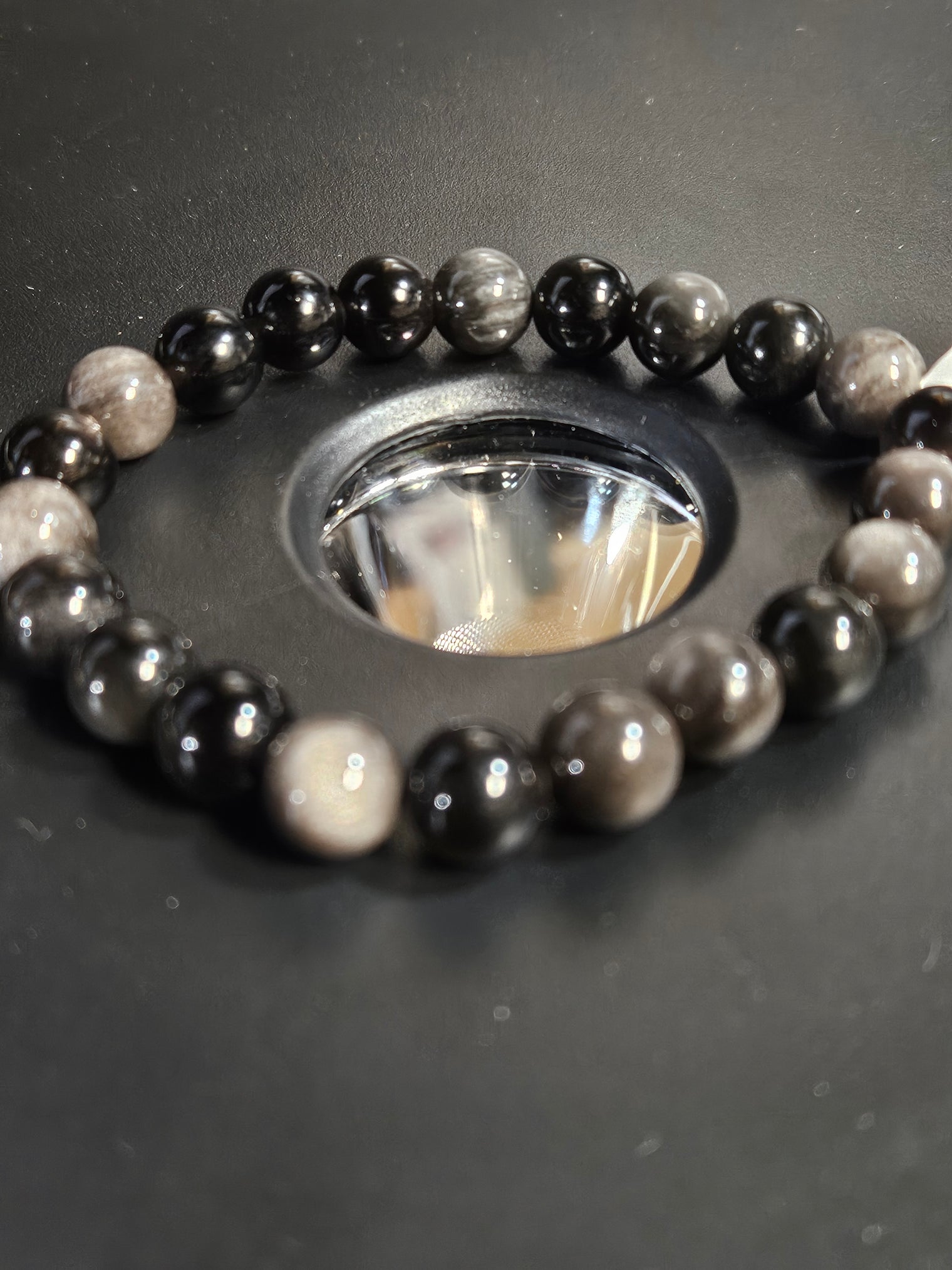 Silver Obsidian Beaded Bracelet