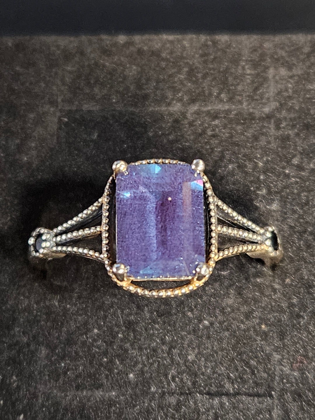 Square-Cut Alexandrite Ring with Black Obsidian Accents