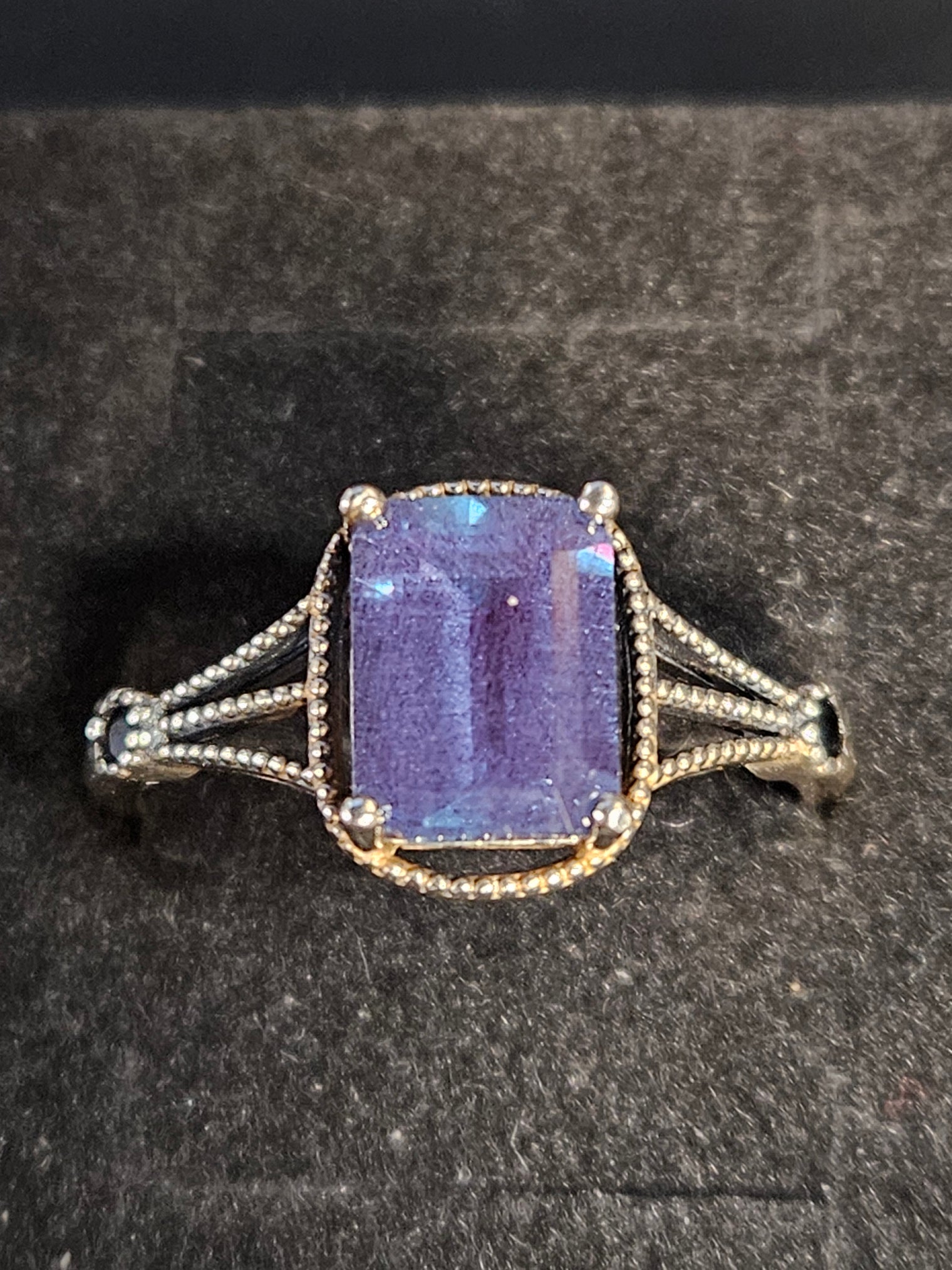 Square-Cut Alexandrite Ring with Black Obsidian Accents