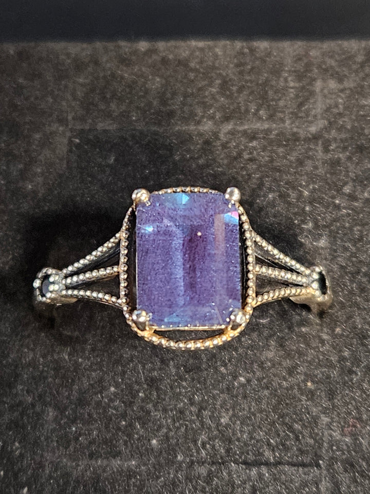 Square-Cut Alexandrite Ring with Black Obsidian Accents
