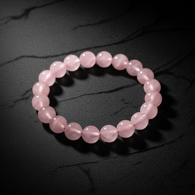 Rose Quartz beaded stretch bracelet with pale pink stones