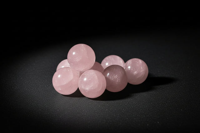 Small polished Rose Quartz spheres with pale pink color