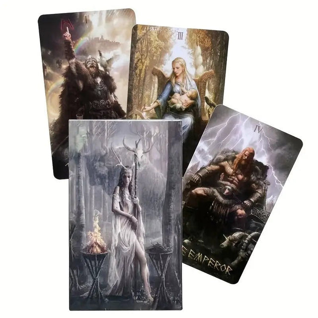 Runic Tarot deck with Elder Futhark glyphs on white background