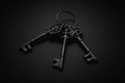 Three rustic cast iron skeleton keys with vintage finish