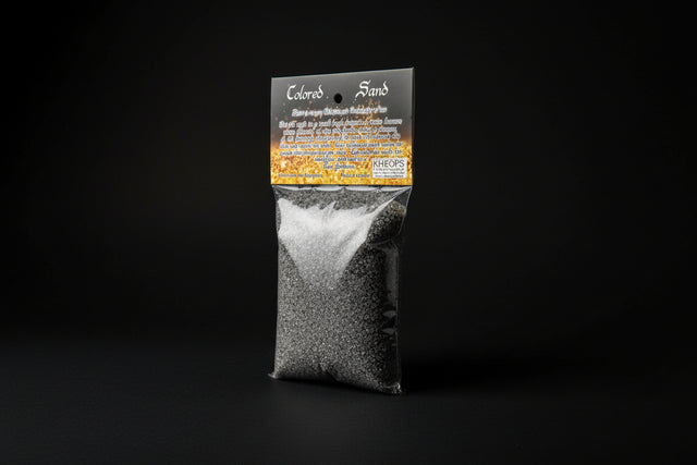 Silver-colored decorative sand in a labeled 4 oz bag