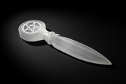 White satin spar gypsum athame with etched pentagram handle