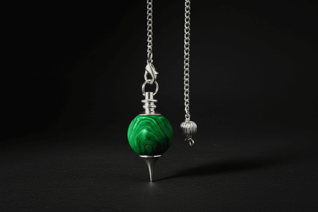 Green malachite Sephoroton pendulum on a black background
