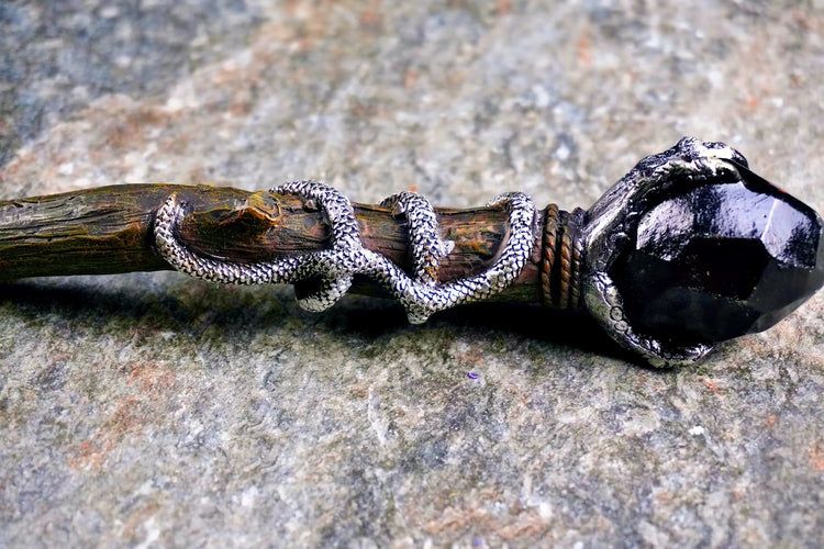 Serpentbound Sky Wand – Twisted Wood with Serpent Motif