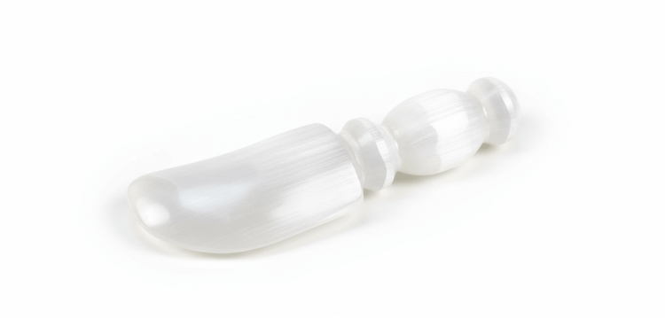 selenite athame on a white background.