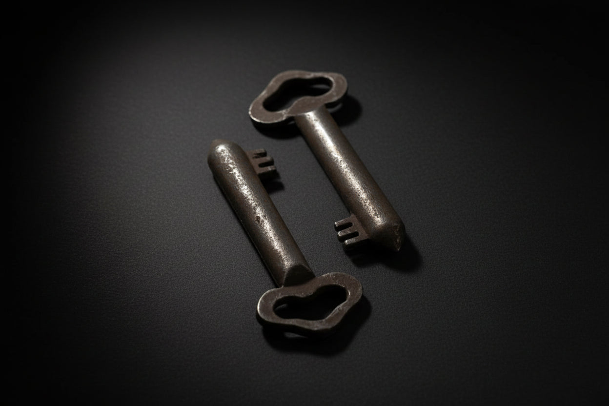 Ornate decorative skeleton key with shaped bow