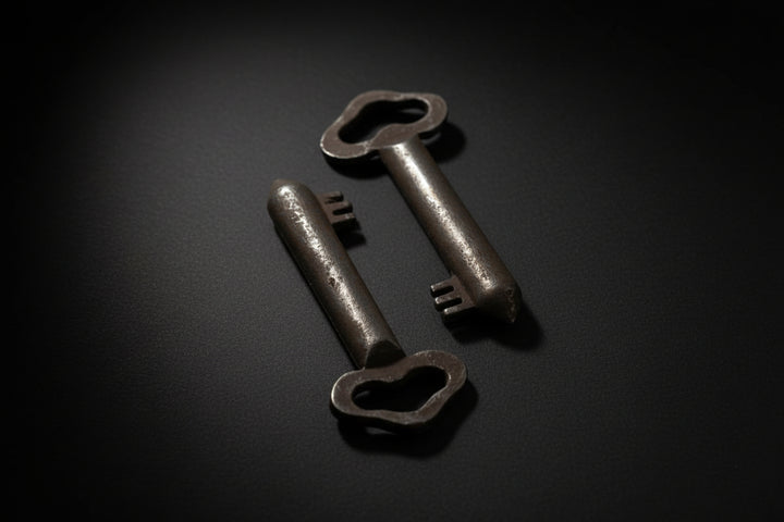 Ornate decorative skeleton key with shaped bow