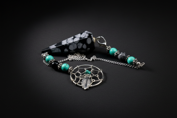Snowflake Obsidian Pendulum – Hex Cut for Grounded Insight