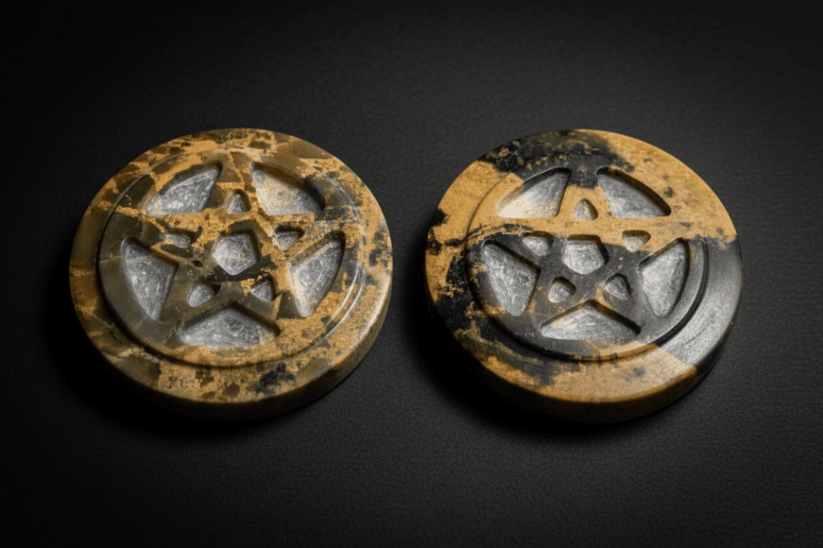 Carved soapstone pentacle altar tile