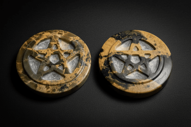 Carved soapstone pentacle altar tile