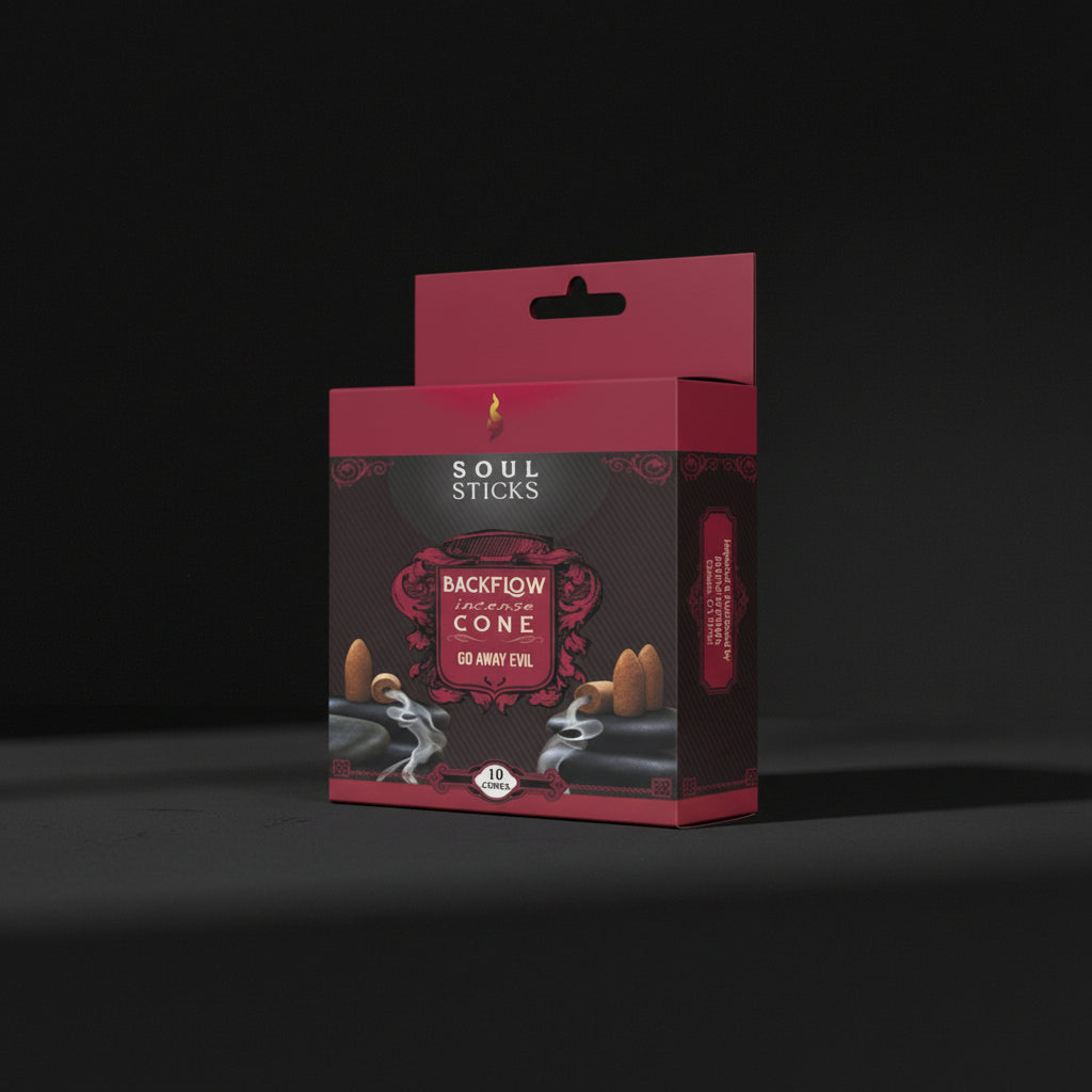 Soul Sticks Go Away Evil backflow incense cones package