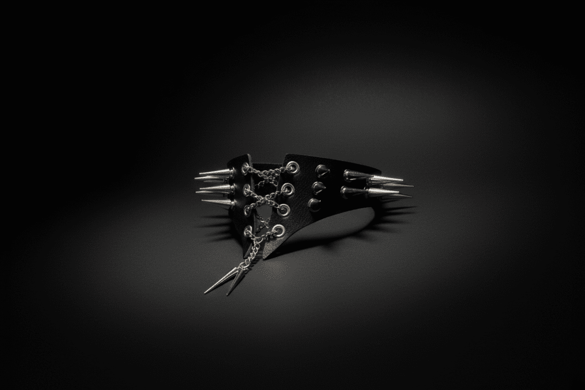 Spiked leather choker collar with metal spike details