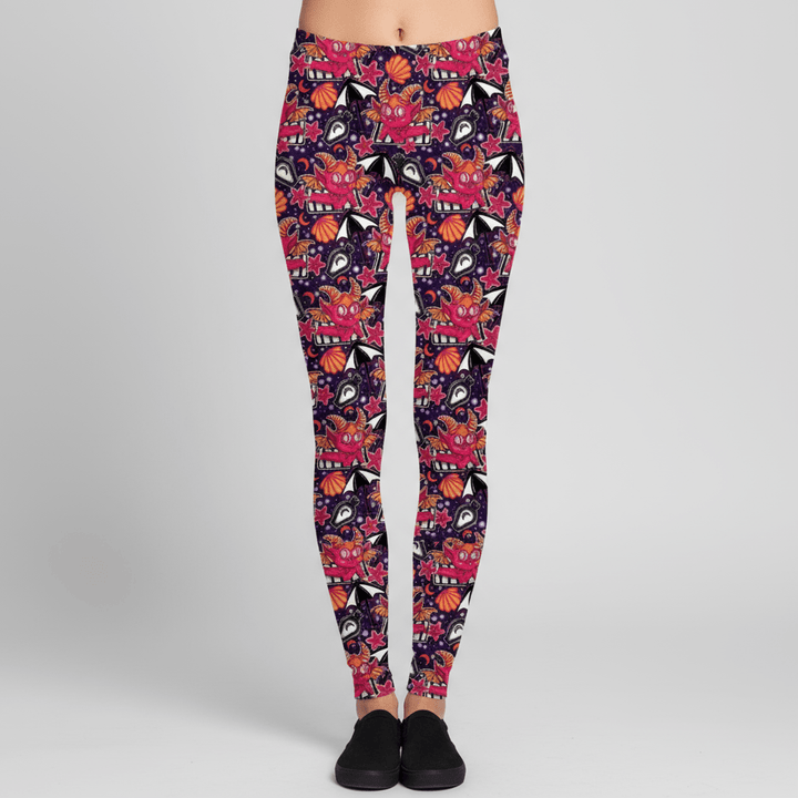 Colorful patterned leggings on a plain background