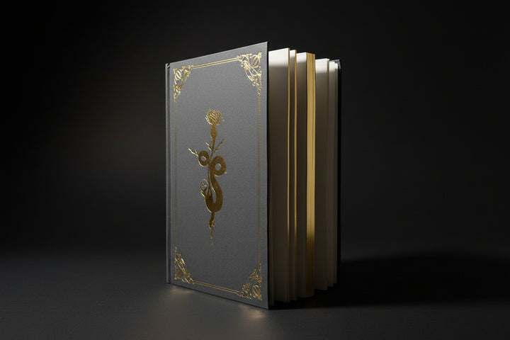 The Devotion gilded grimoire shown open