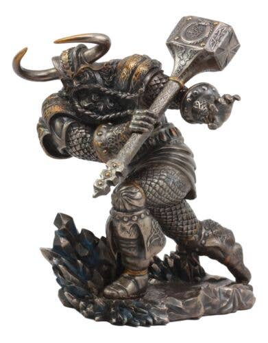 Statue of a dragon-like creature in armor holding a hammer on a white background