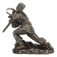 Statue of a warrior in armor with a spear on a white background
