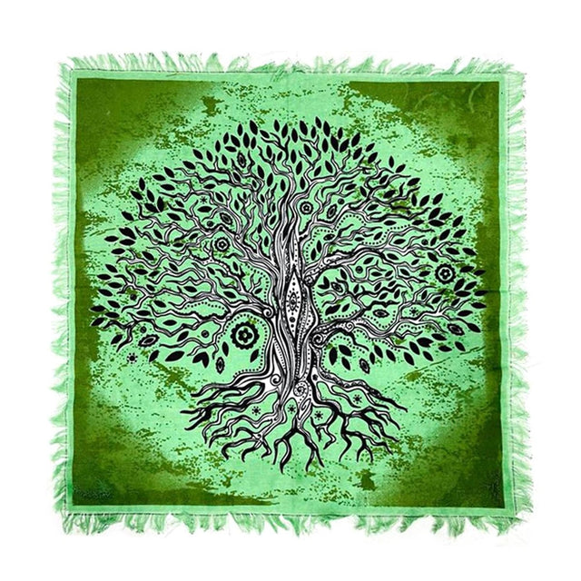 Tree of Life altar cloth with green background and black tree design