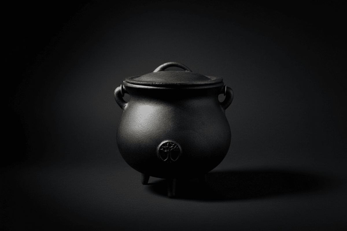 Seven-inch Tree of Life cast iron cauldron with lid