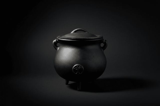 Seven-inch Tree of Life cast iron cauldron with lid