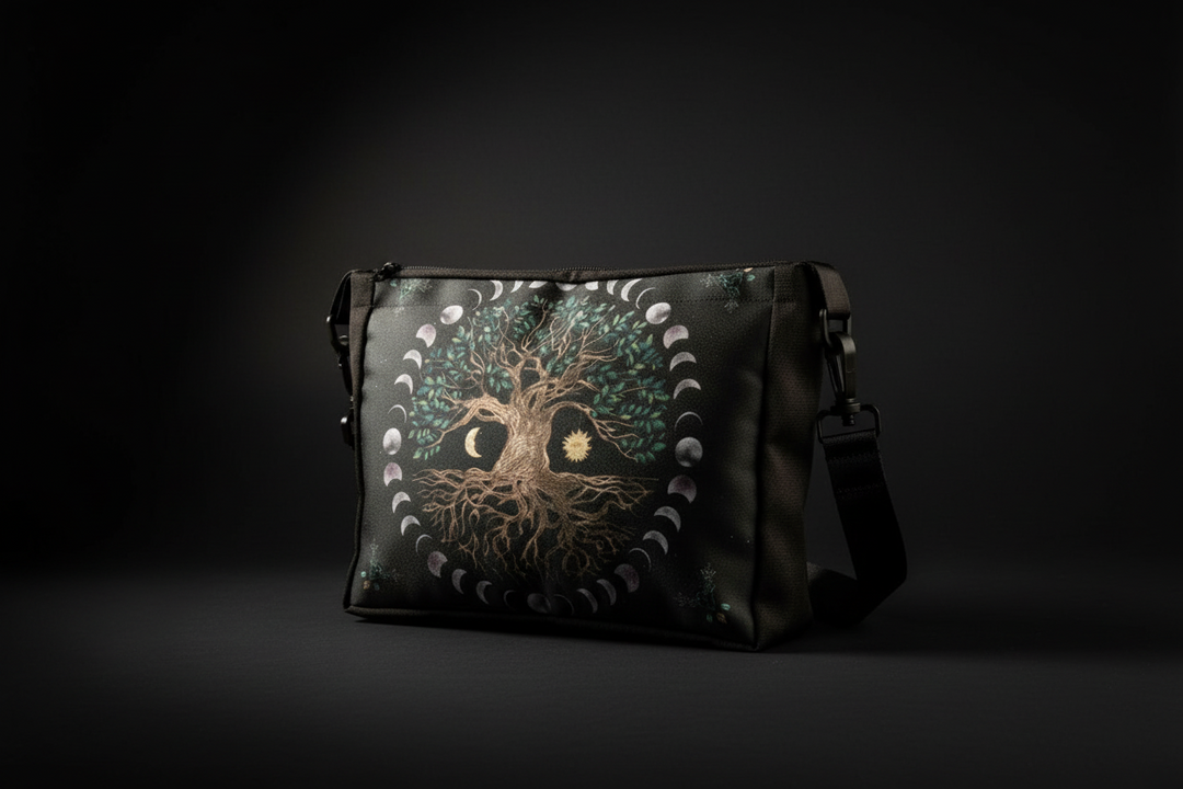 Tree of Life shoulder bag with symbolic front design