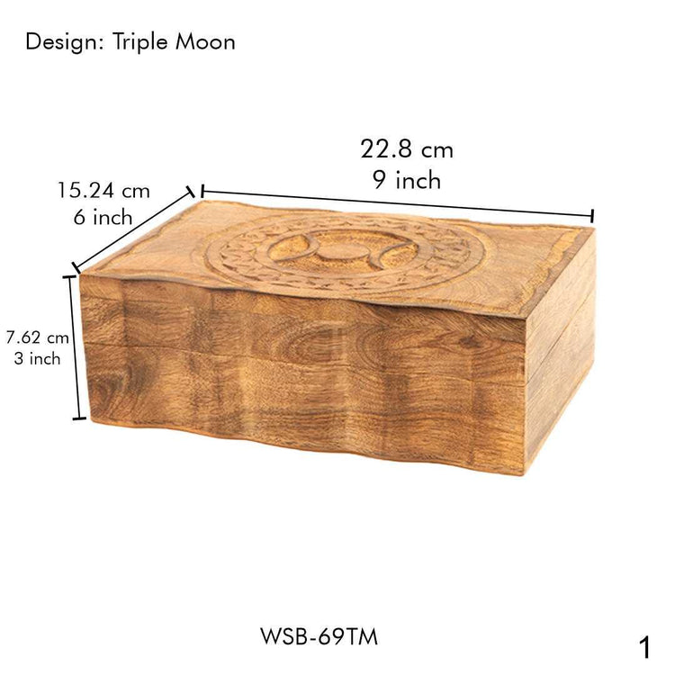 Triple Moon Altar Box – 6x9" Wooden Storage Chest