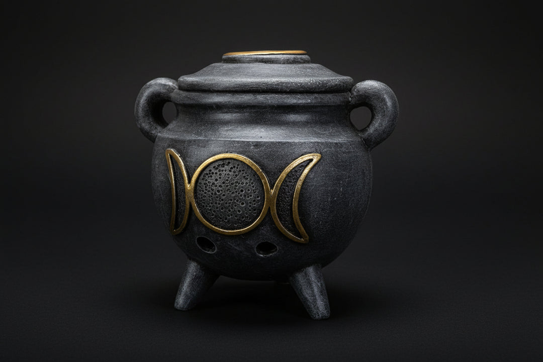 Triple Moon cauldron backflow incense burner