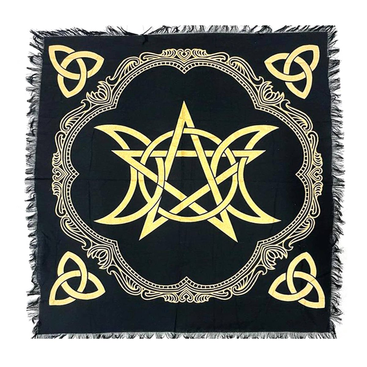 Triple Moon pentacle altar cloth with gold design, 24 x 24 inches