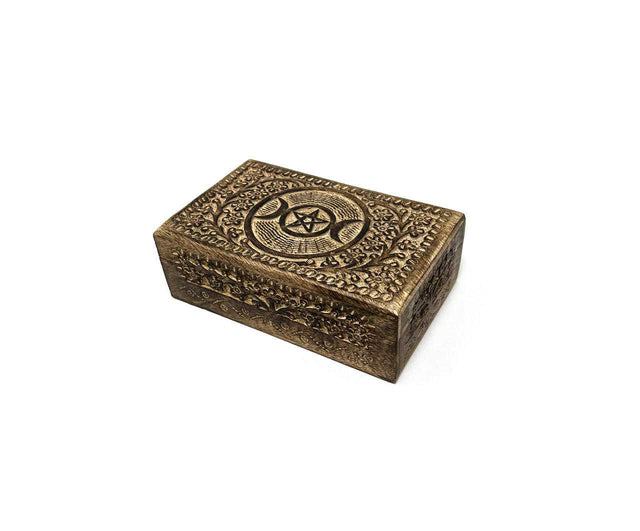 Bronze decorative box with intricate patterns on a white background